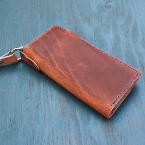 Long Wallet: English Tan w/Leash & Blue Stitching