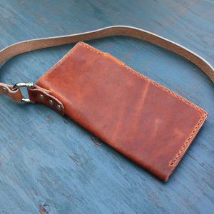 Long Wallet: English Tan w/Leash & Orange Stitching